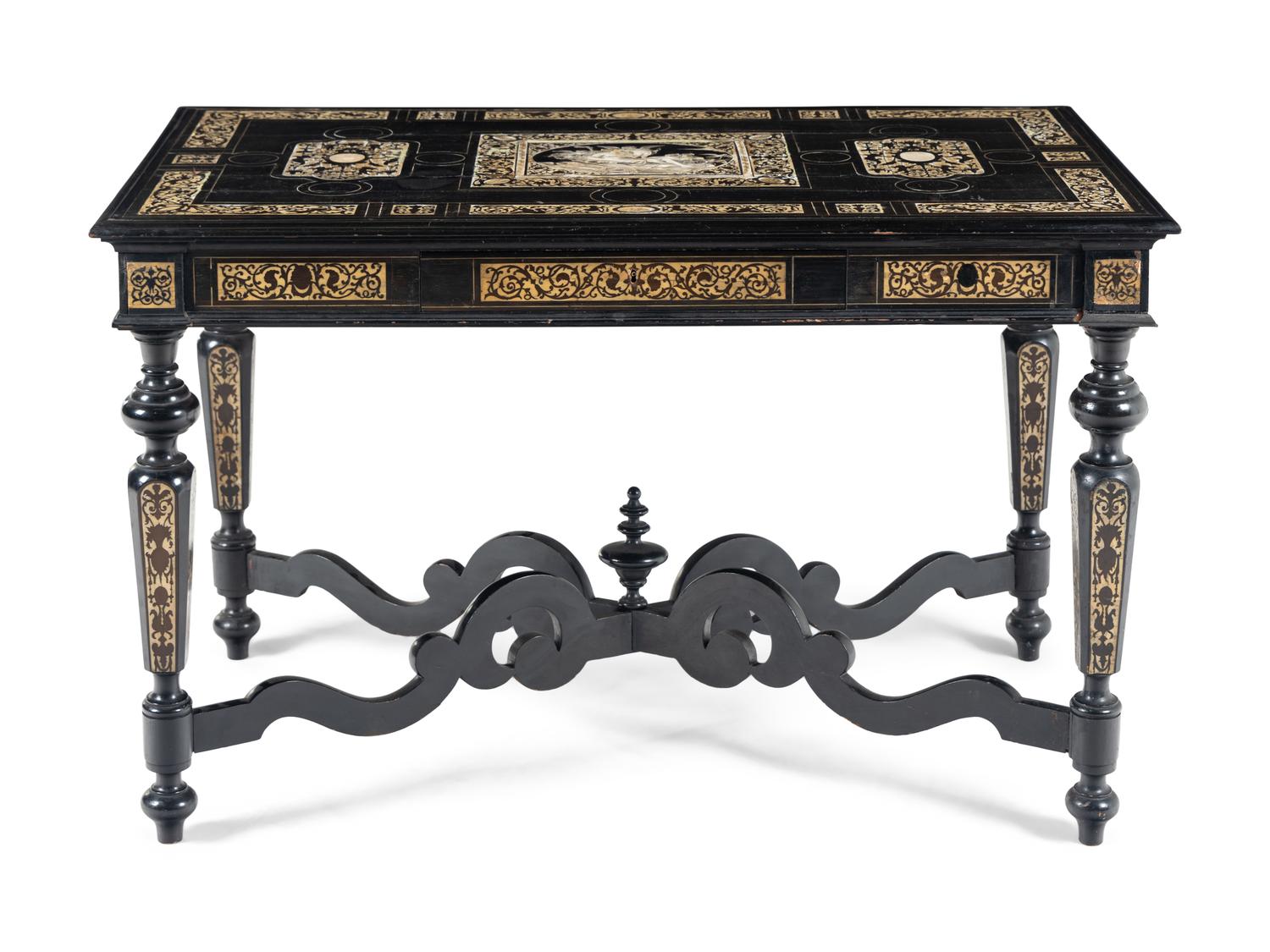 A North Italian Bone-Inlaid Ebonized Library Table