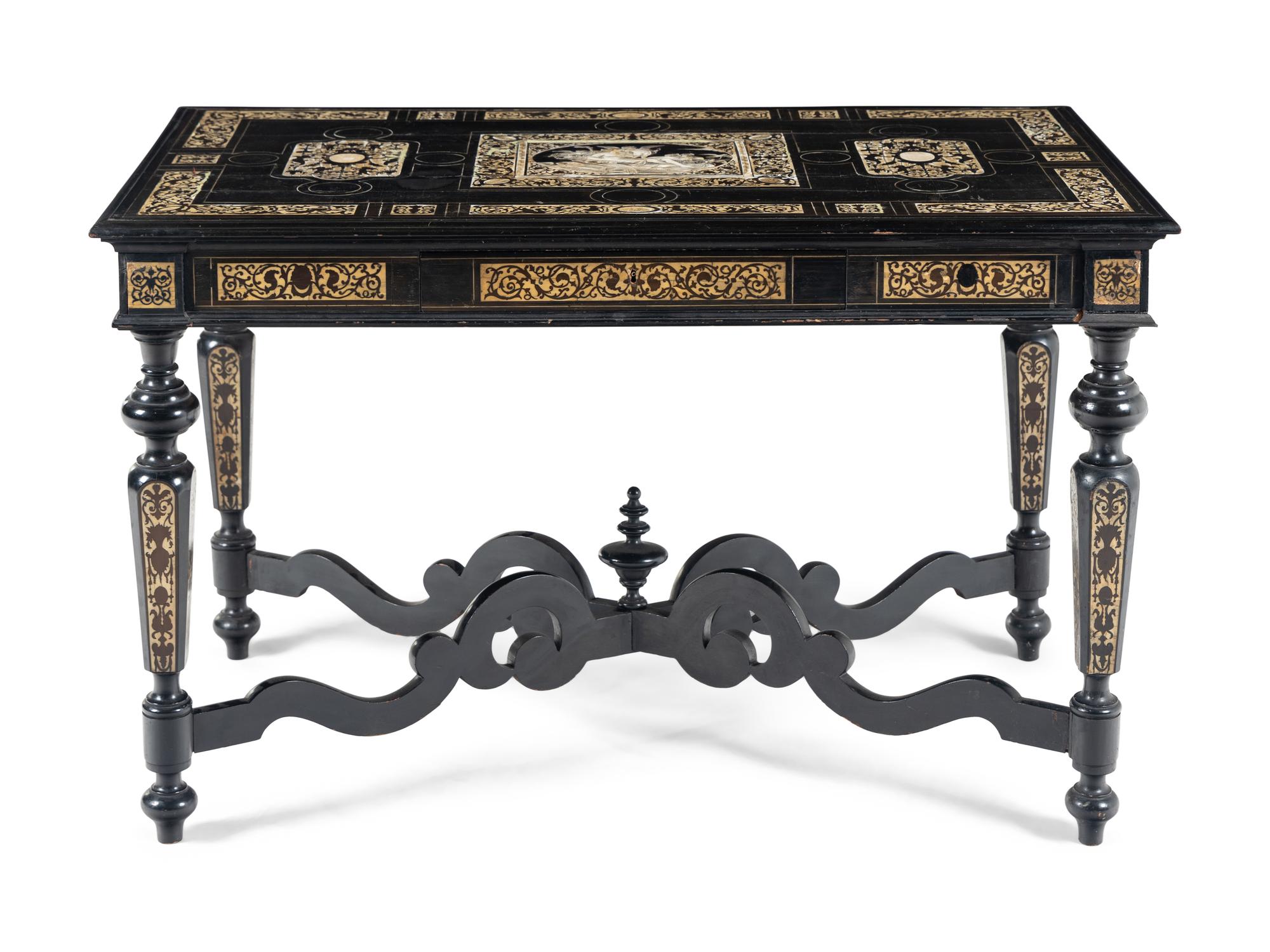 A North Italian Bone-Inlaid Ebonized Library Table