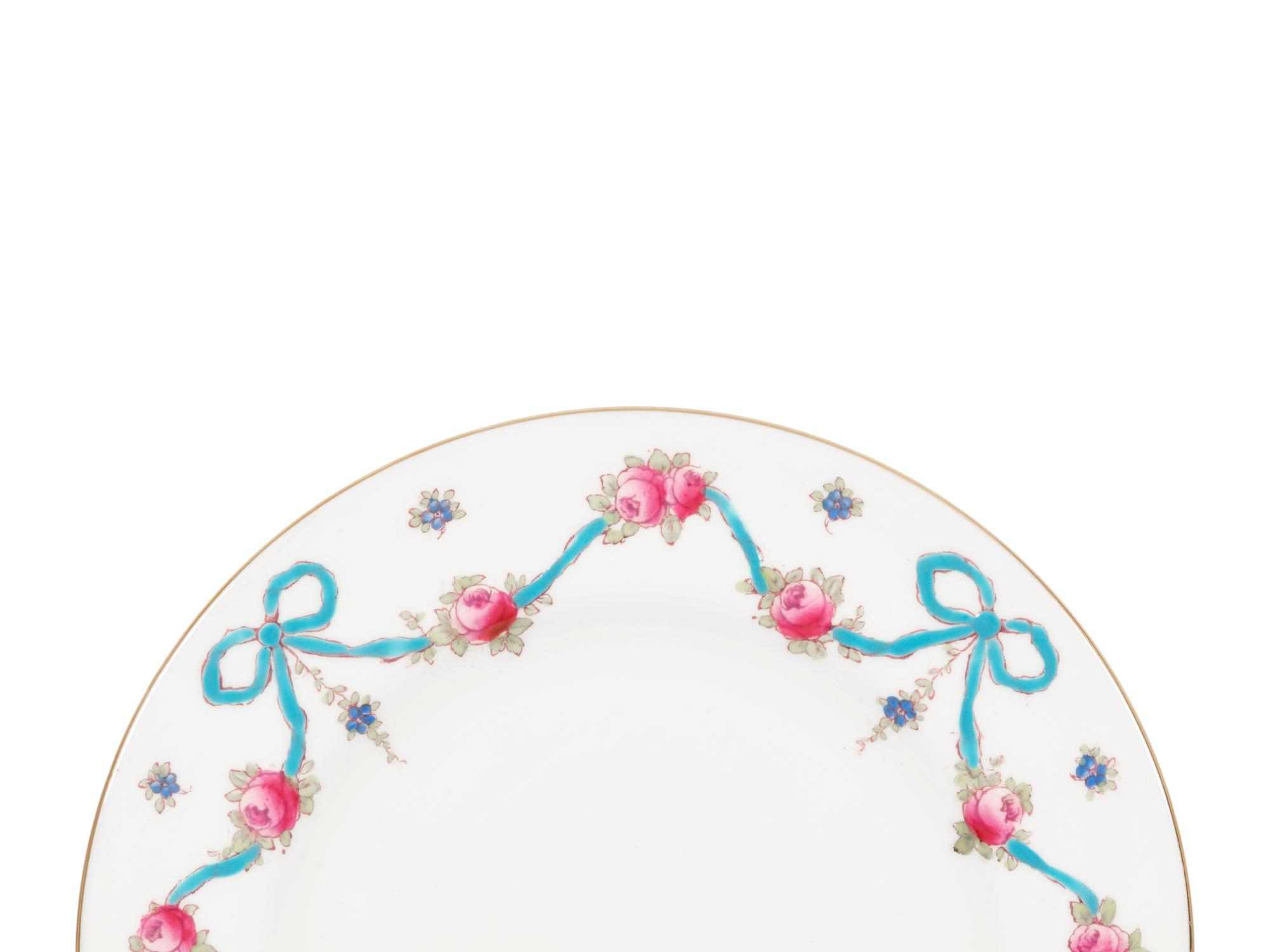 A Crown Staffordshire Blue Bow Porcelain Dessert Service
