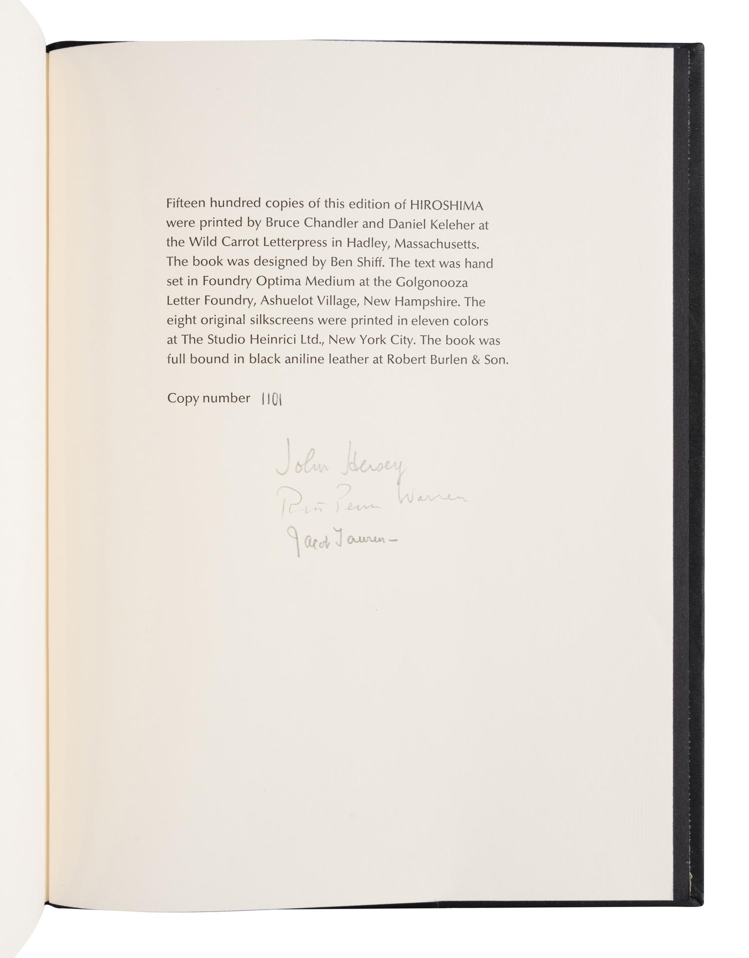 [LIMITED EDITIONS CLUB] -- HERSEY, John (1914-1993). Hiroshima . Jacob Lawrence, illustrator. New York: Limited Editions Club, 1983.