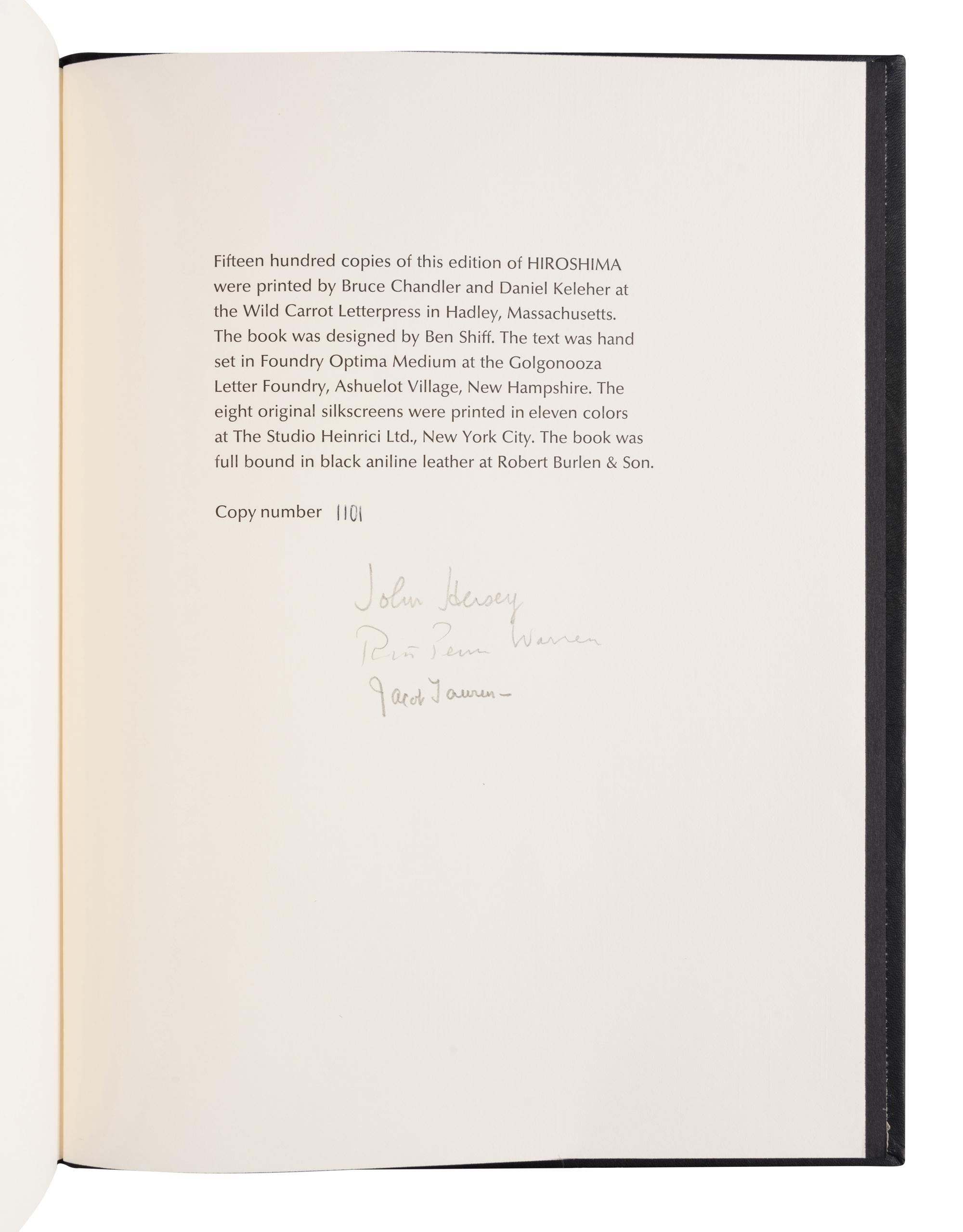 [LIMITED EDITIONS CLUB] -- HERSEY, John (1914-1993). Hiroshima . Jacob Lawrence, illustrator. New York: Limited Editions Club, 1983.