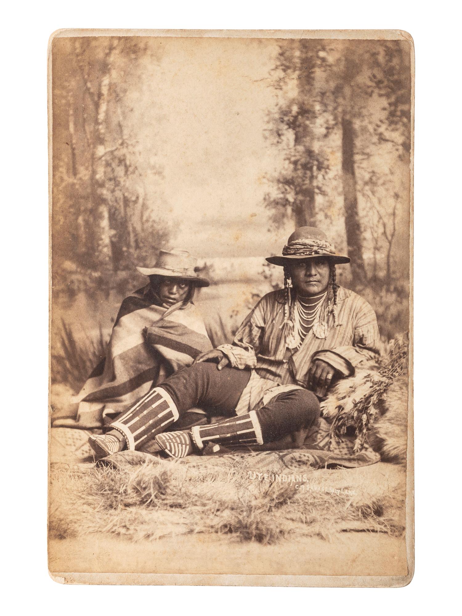 [NATIVE AMERICANS]. SAVAGE, C.R., photographer. Cabinet card of two Ute Indians. Salt Lake City, UT.