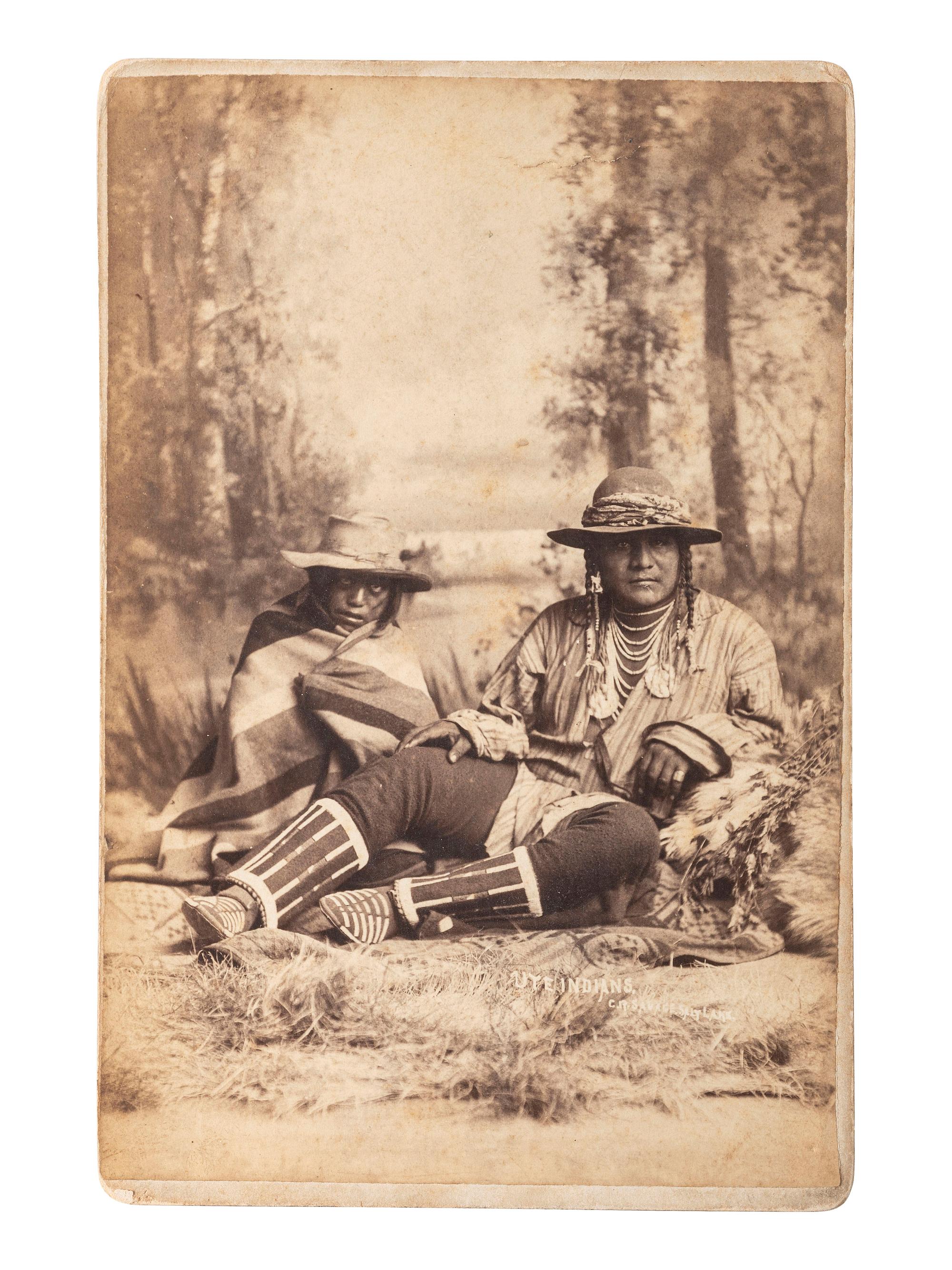 [NATIVE AMERICANS]. SAVAGE, C.R., photographer. Cabinet card of two Ute Indians. Salt Lake City, UT.