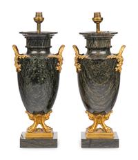 A Pair of French Gilt Bronze Mounted Green Marble Vases