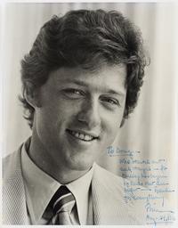 CLINTON, William Jefferson (b.1946). Early photograph, inscribed and signed, n.p., 24 August 1976.