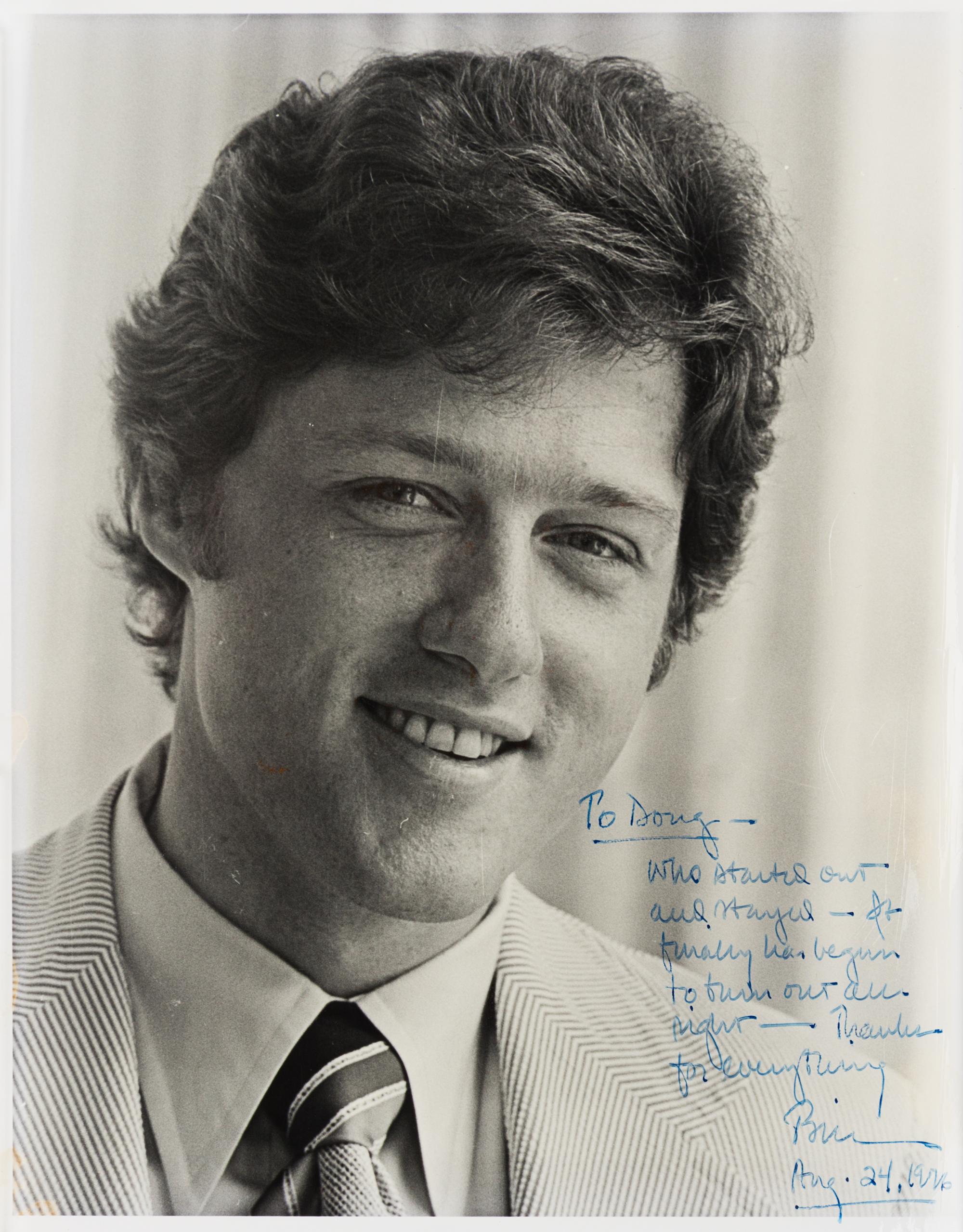 CLINTON, William Jefferson (b.1946). Early photograph, inscribed and signed, n.p., 24 August 1976.