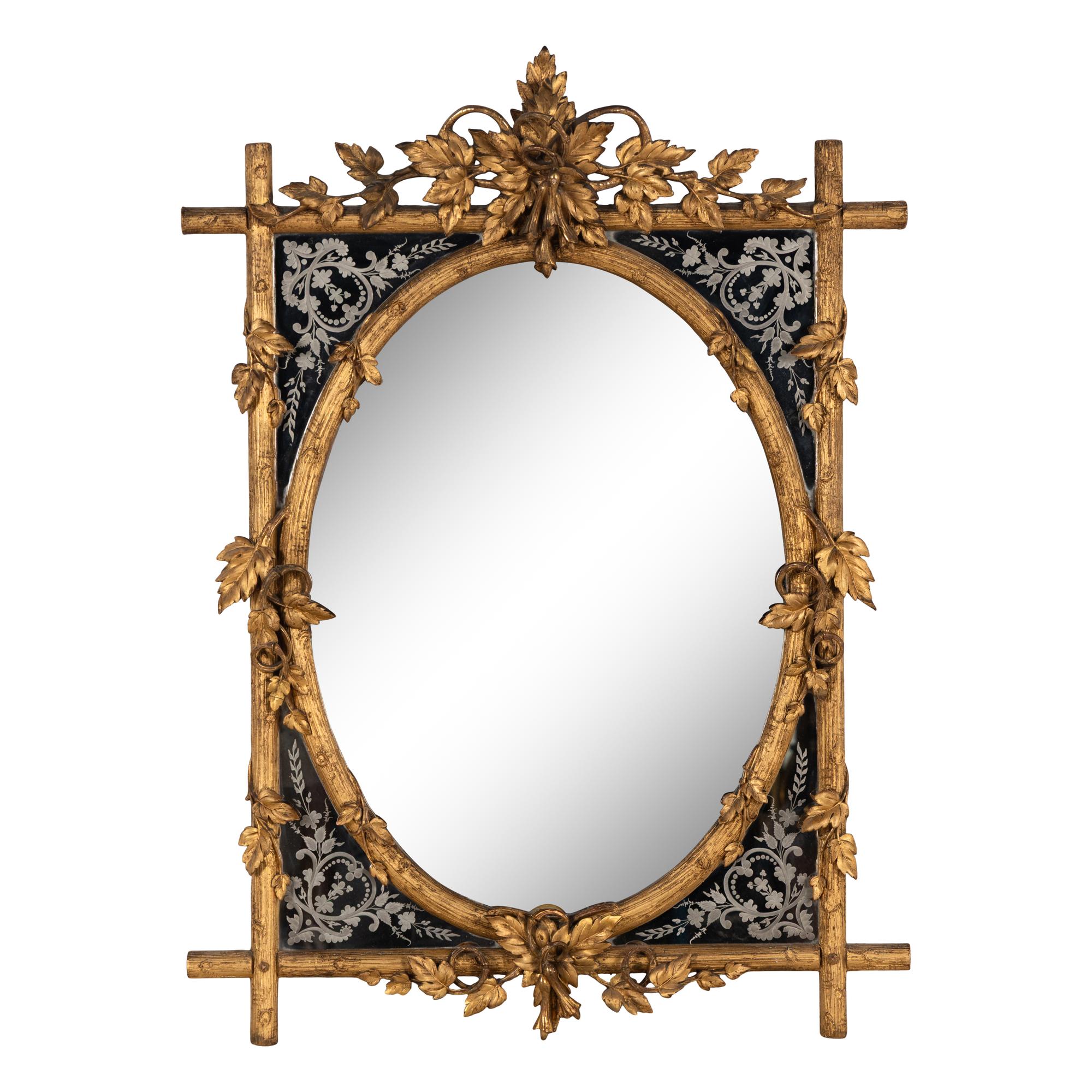 An English Giltwood, Composition and Etched Glass Mirror