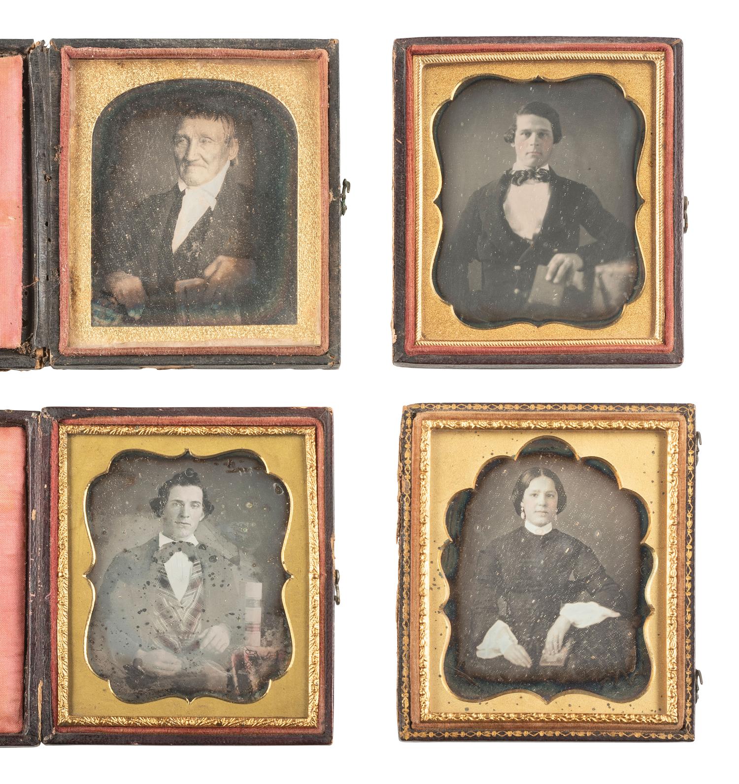 [EARLY PHOTOGRAPHY]. 19 sixth plate daguerreotypes of people with books & other objects/accessories.