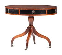 A Georgian Style Parcel Ebonized and Inlaid Burl-Walnut Drum Table
