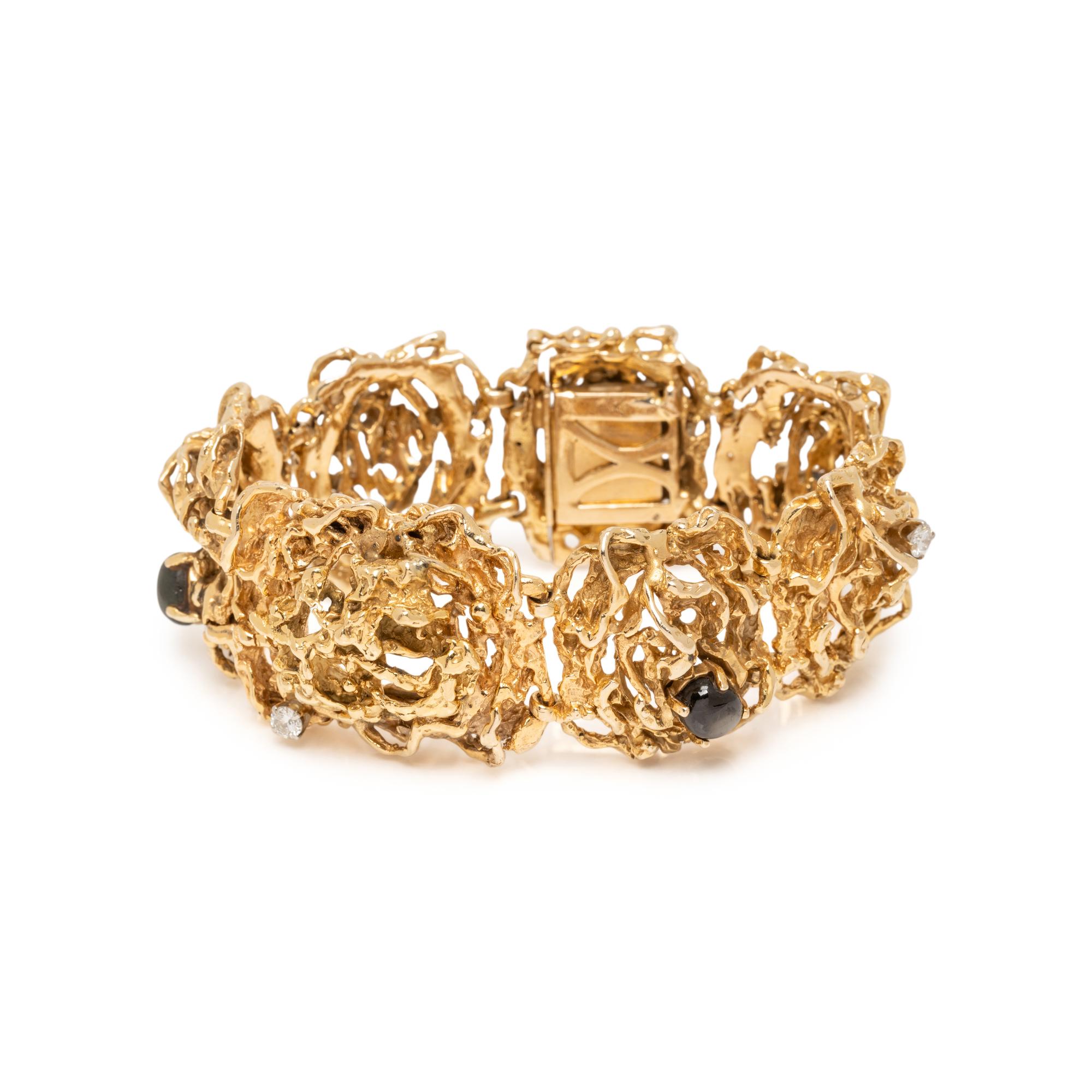 BRUTALIST YELLOW GOLD, BLACK STAR SAPPHIRE, AND DIAMOND BRACELET
