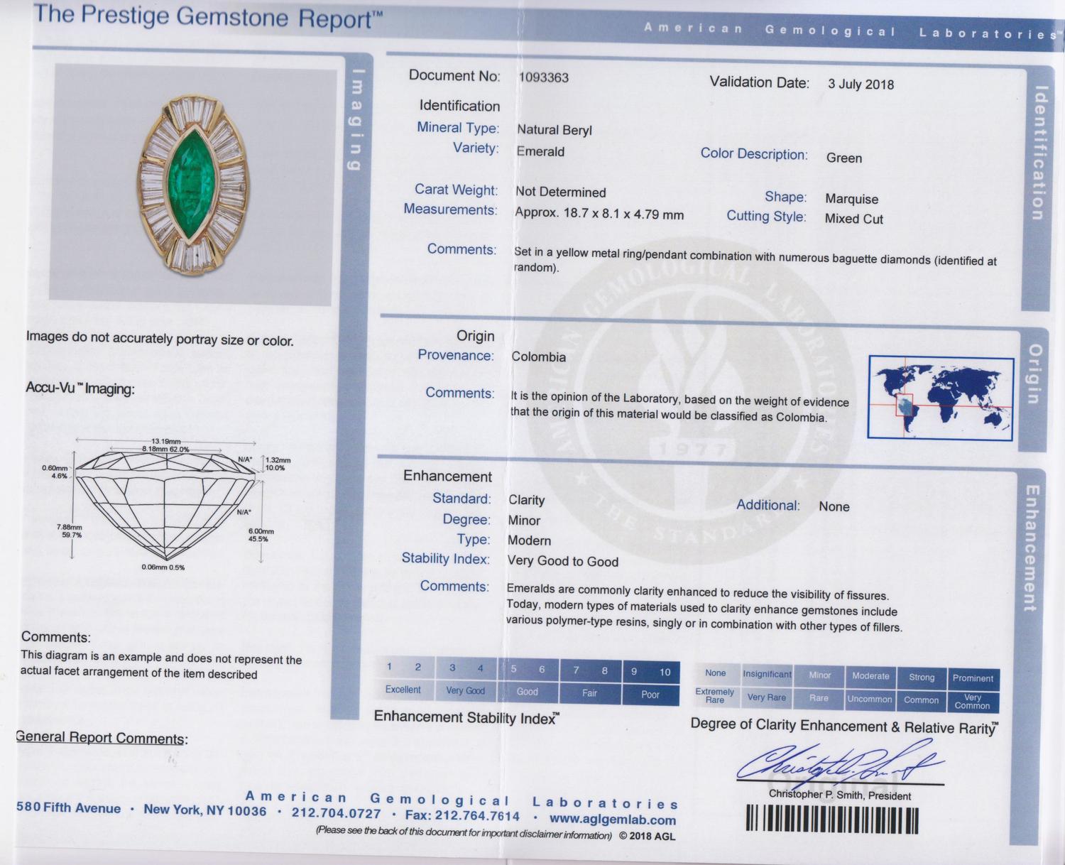 An 18 Karat Yellow Gold, Colombian Emerald and Diamond Ring/Pendant, 10.10 dwts.