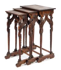A Set of Three Neoclassical Style Mahogany Nesting Tables Height of largest 29 1/4 x width 19 3/8 x depth 12 3/8 inches. — 20TH CENTURY