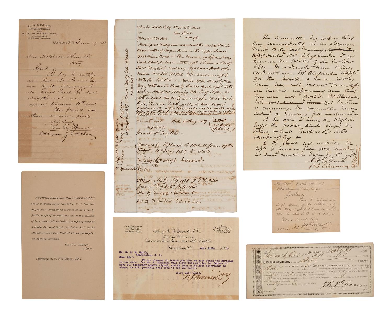 [SOUTH CAROLINA]. Group of 19th-century legal documents, including:
