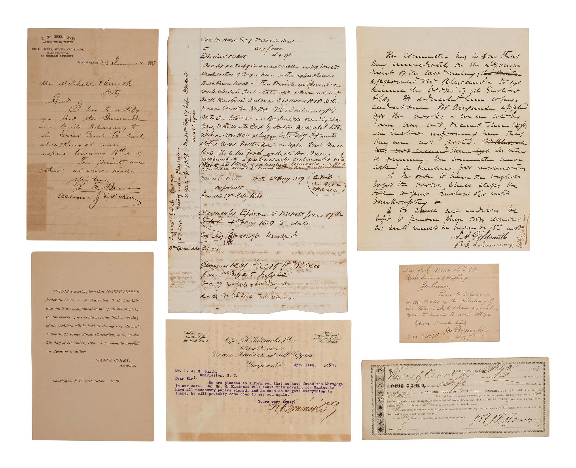 [SOUTH CAROLINA]. Group of 19th-century legal documents, including: