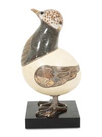 A Roberto Estevez Duck Ostrich Egg and Silver Sculpture