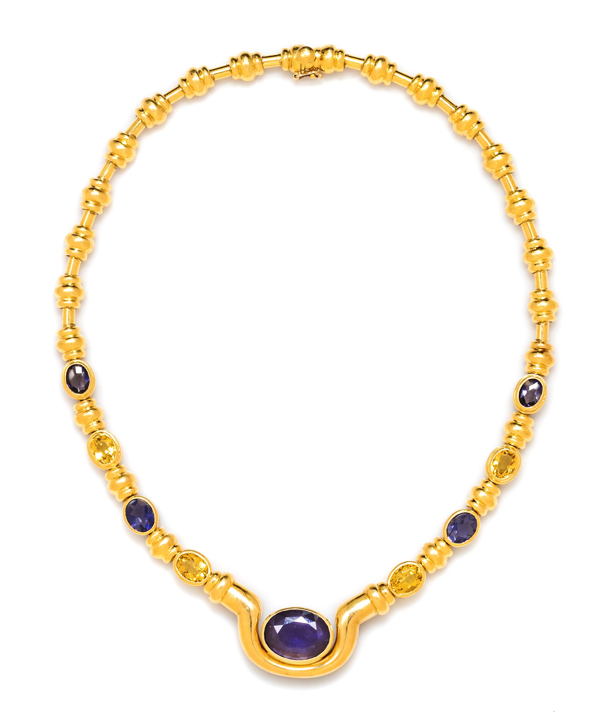 An 18 Karat Yellow Gold, Iolite and Citrine Necklace, Italian, 59.00 dwts.