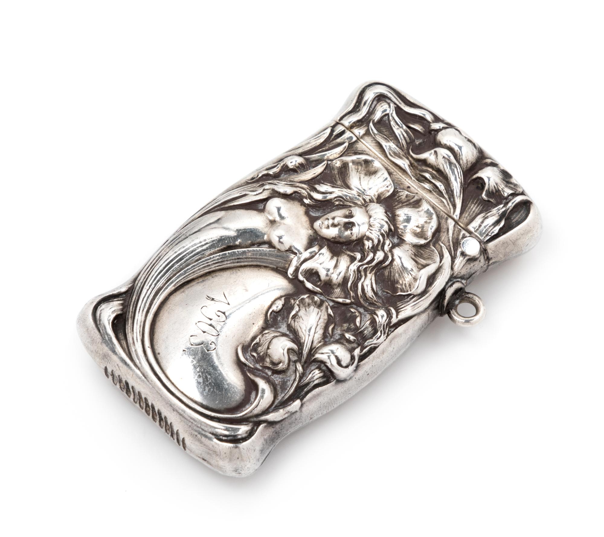 An American Silver Match Safe, R. Blackinton & Co., North Attleboro, MA, Circa 1900, one side depicting a female nude among floral deco
