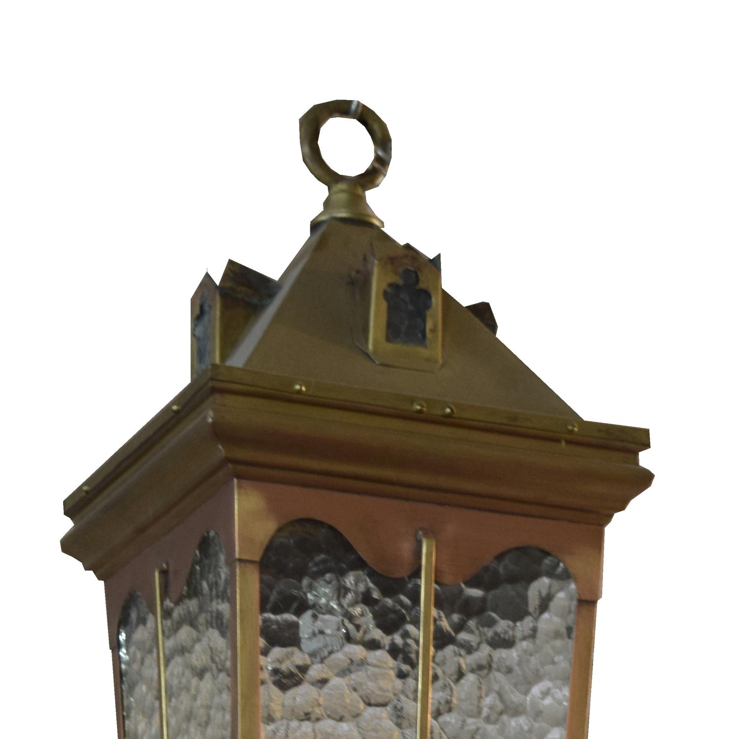 A Bronze and Glass Pendant Light Fixture 11" W x 11" D x 28" H — Argentina, early 20th Century