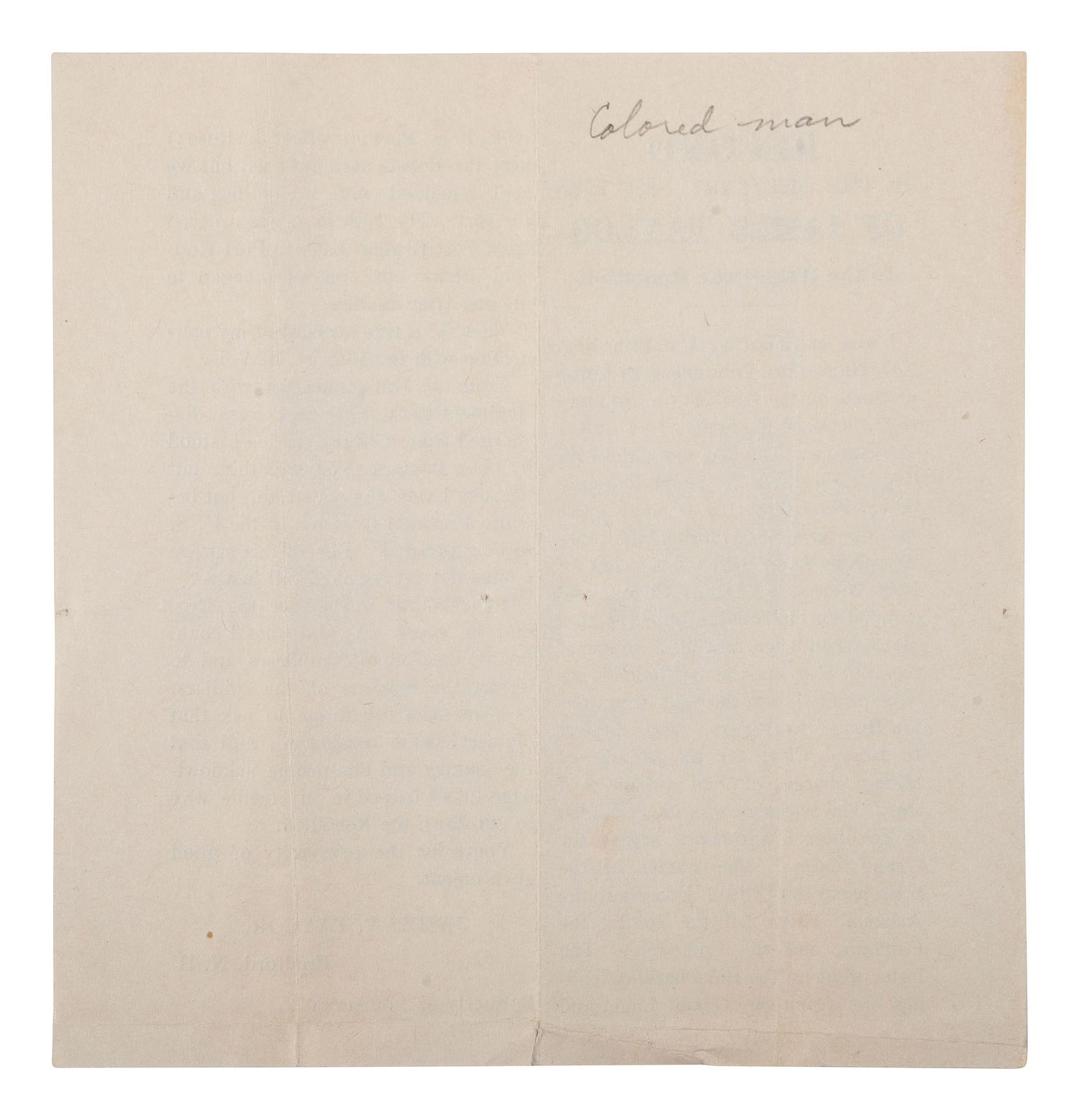 [CIVIL WAR]. Printed plea for recognition from a Black camp follower from Louisiana, who served with the 16th New Hampshire Volunteer Infantry. N.d.