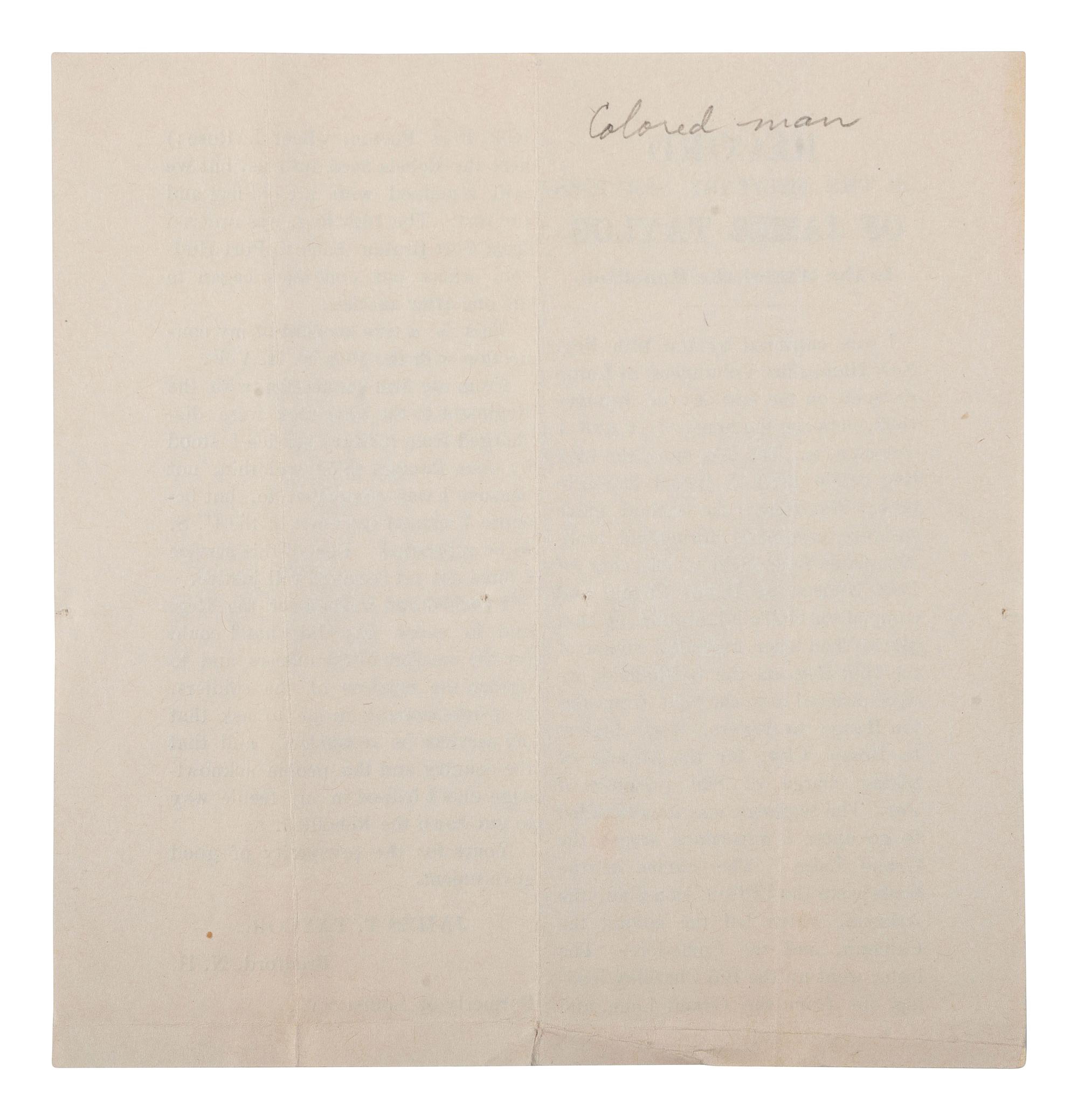[CIVIL WAR]. Printed plea for recognition from a Black camp follower from Louisiana, who served with the 16th New Hampshire Volunteer Infantry. N.d.