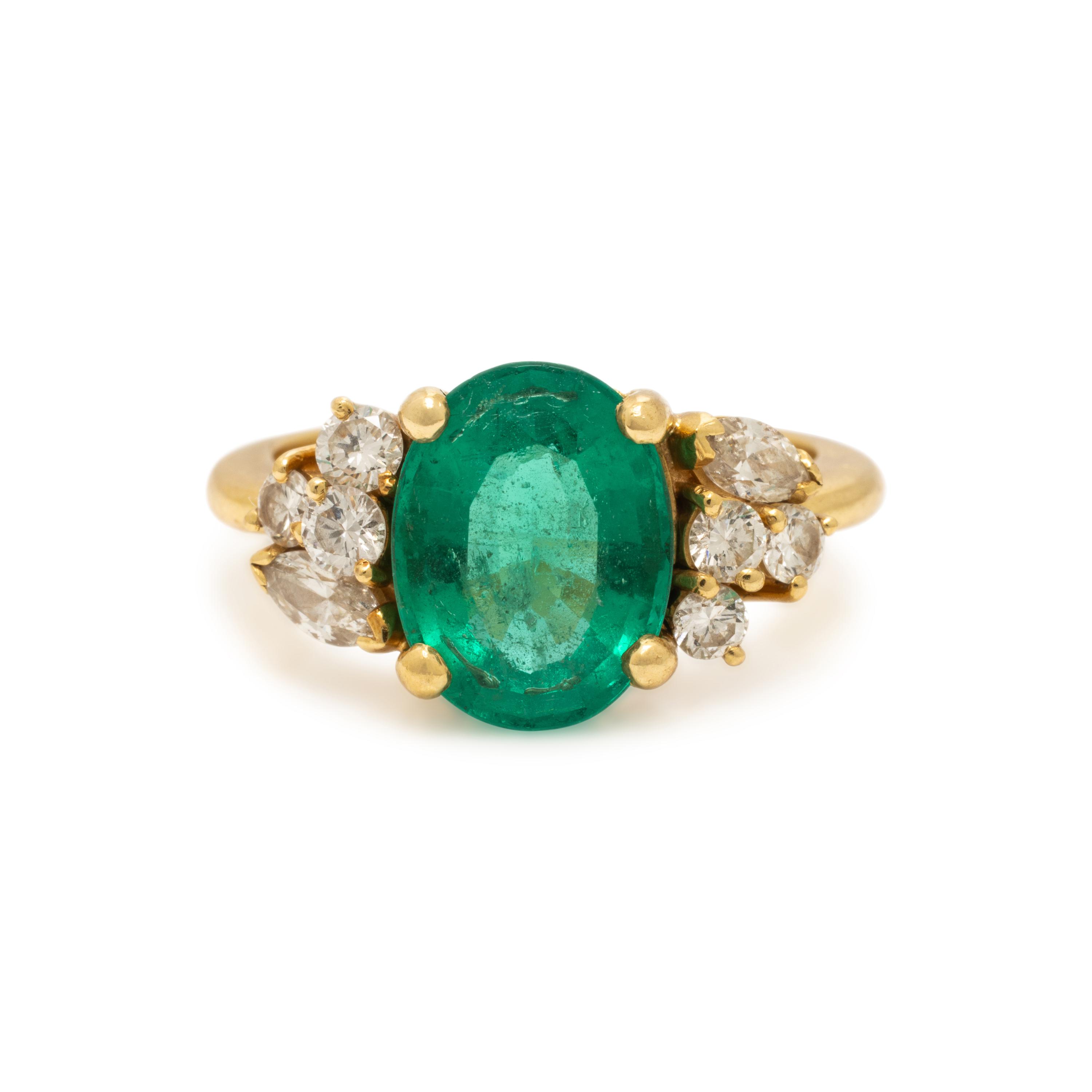 Emerald, Diamond, and Yellow Gold Ring