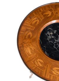 A Louis XVI Style Bronze Mounted Marquetry Marble-Inset Side Table