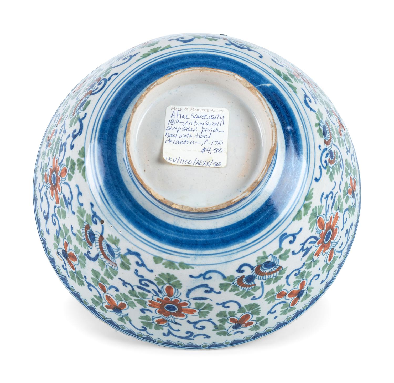 A Dutch Delft Polychrome Glazed Earthenware Punch Bowl