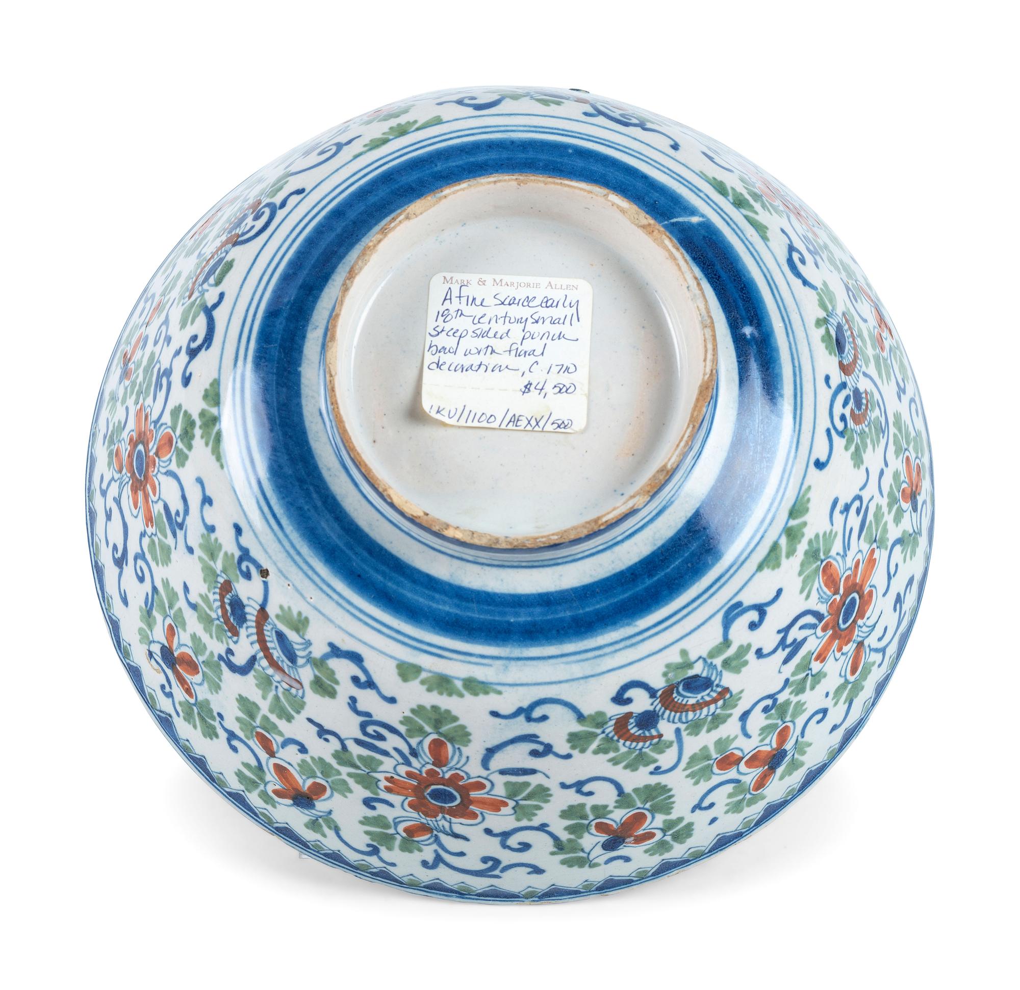 A Dutch Delft Polychrome Glazed Earthenware Punch Bowl
