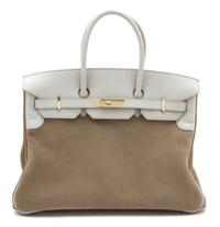 An Hermes Gris Pearl and Gris Caillou Grizzly 35cm Birkin Handbag, 14" x 10" x 7"; Handle drop: 4".