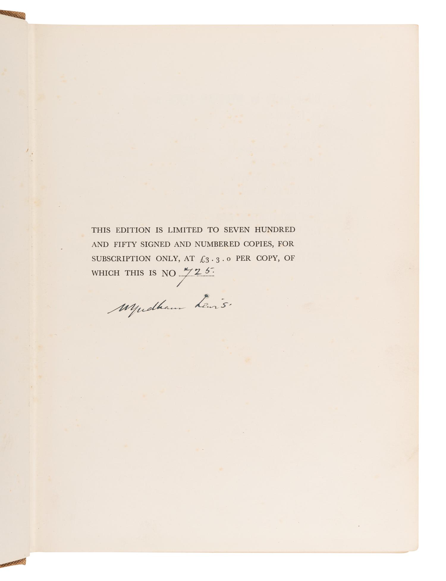 LEWIS, Wyndham (1882-1957). The Apes of God. London: The Arthur Press, 1930.