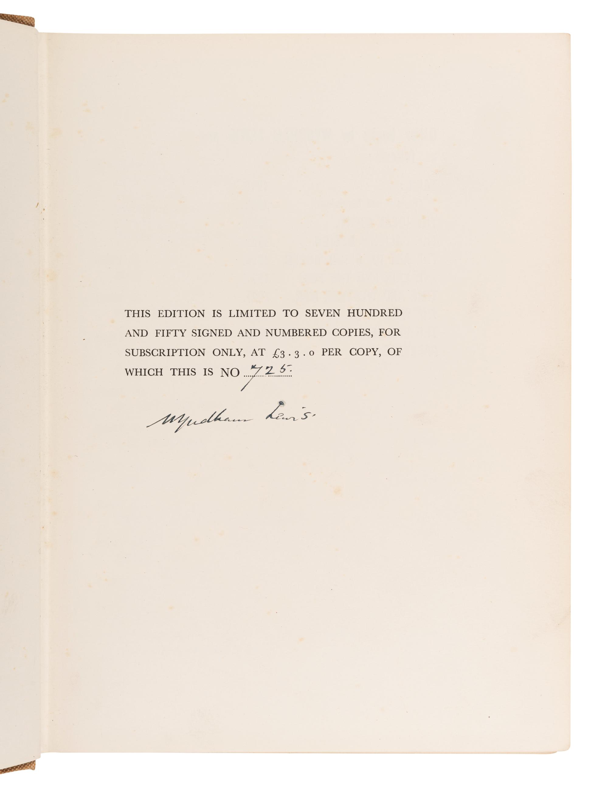 LEWIS, Wyndham (1882-1957). The Apes of God. London: The Arthur Press, 1930.
