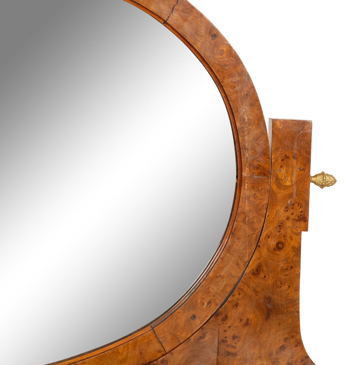 An English Burlwood Dressing Table with Swing Oval Mirror