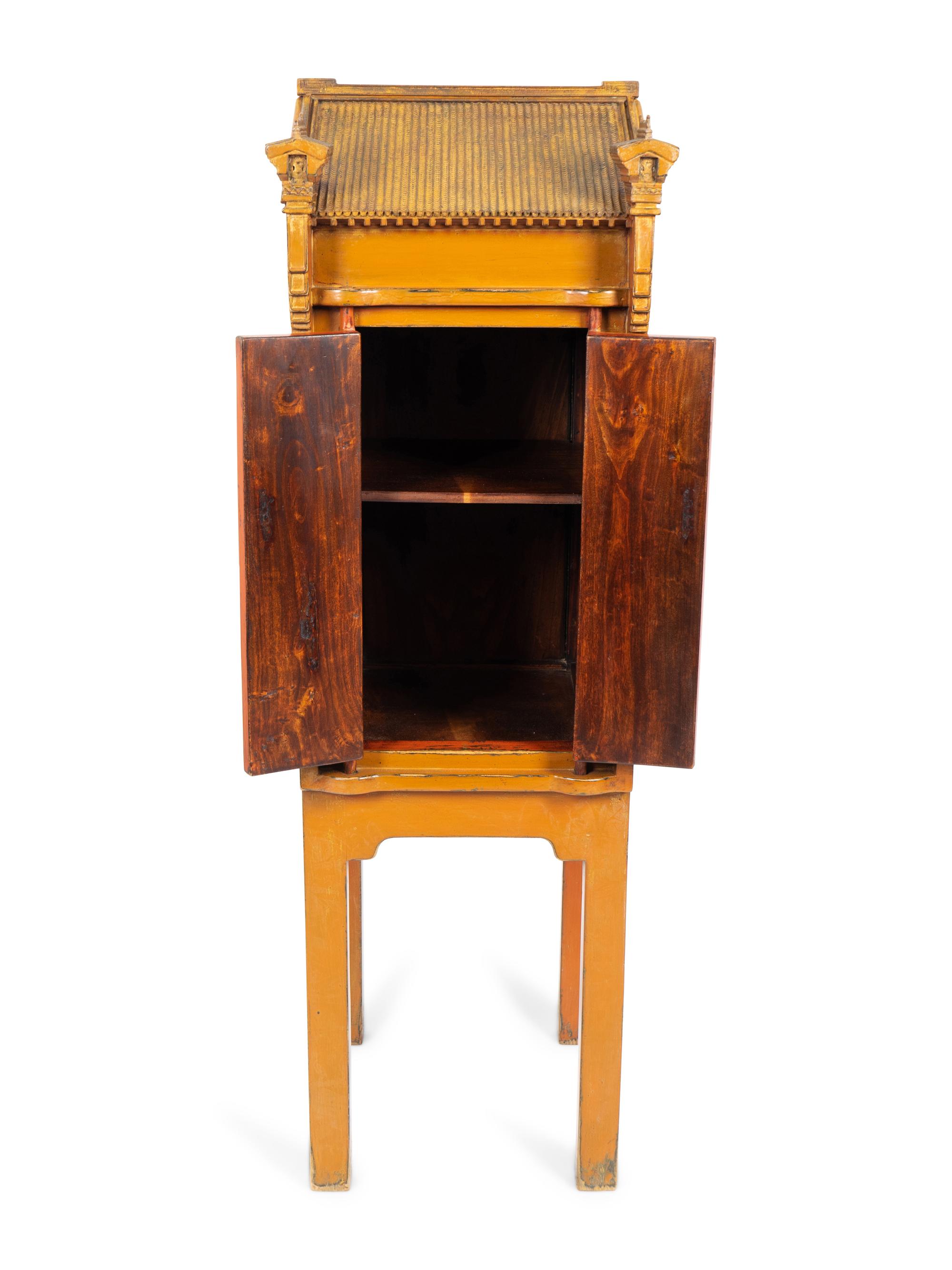 A Chinese Parcel-Gilt and Coral Lacquer Shrine — 20TH CENTURY