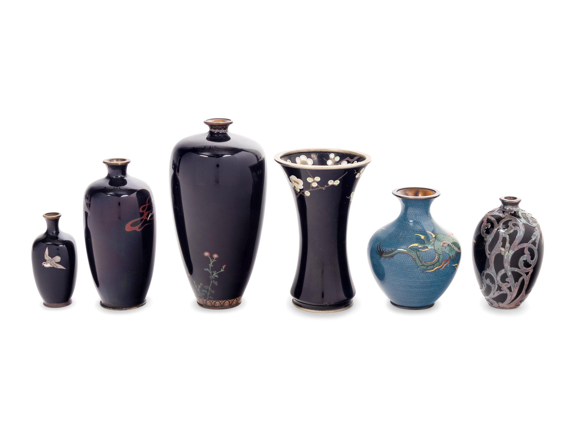 Seven Japanese Cloisonné Enamel Vases