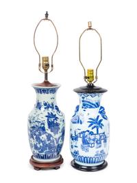 Two Chinese Export Porcelain Vases Mounted as Lamps
