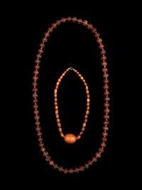Two Chinese Amber Beaded Necklaces