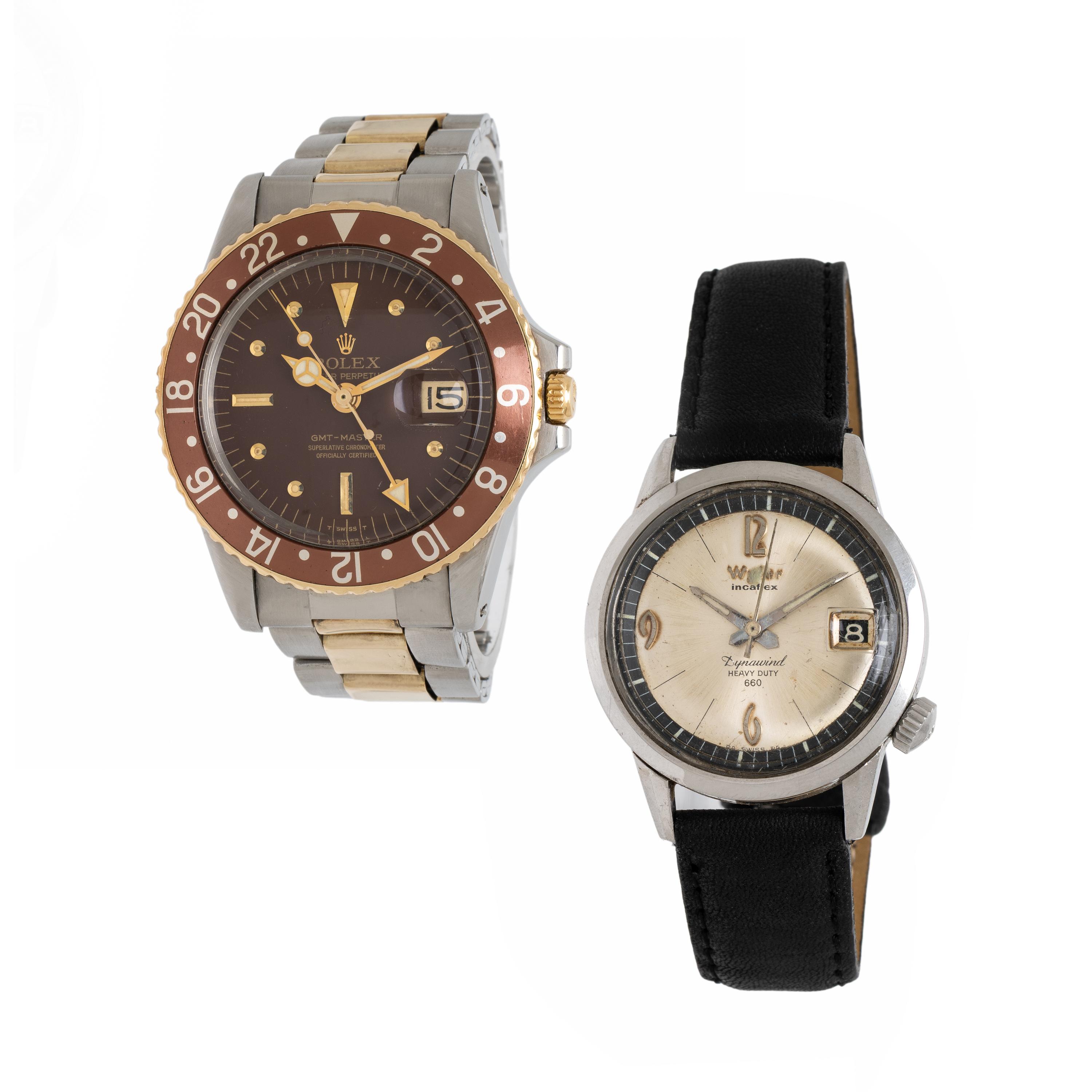 Rolex, Ref. 1675, 18K Yellow Gold and Stainless Steel 'GMT-Master' 'Root Beer' 'Nipple Dial' Watch with Wyler Watch