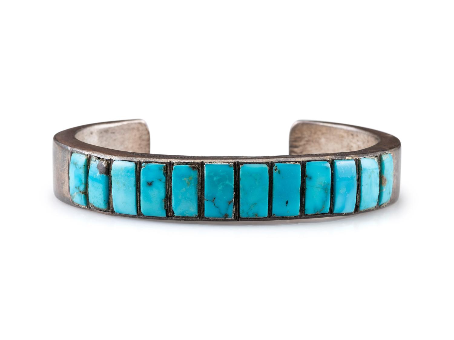 Navajo Silver and Turquoise Chanel Inlay Cuff Bracelet