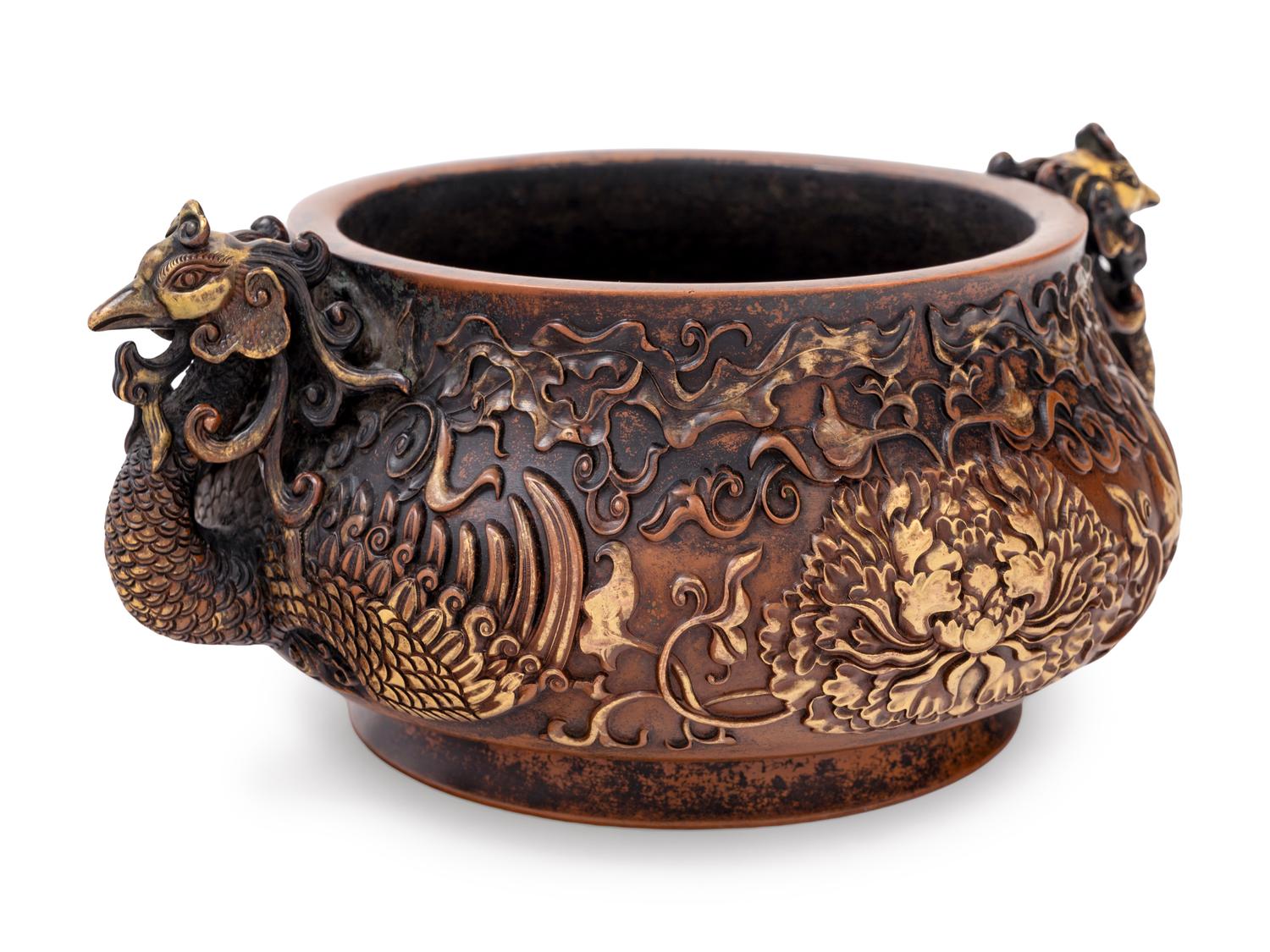 A Chinese Parcel-Gilt Bronze Incense Burner
