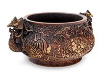 A Chinese Parcel-Gilt Bronze Incense Burner