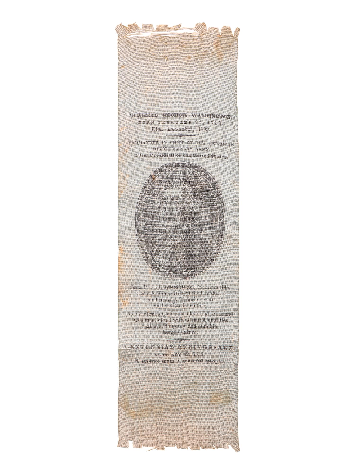 [WASHINGTON, George (1732-1799)]. George Washington centennial birth anniversary ribbon. 1832.