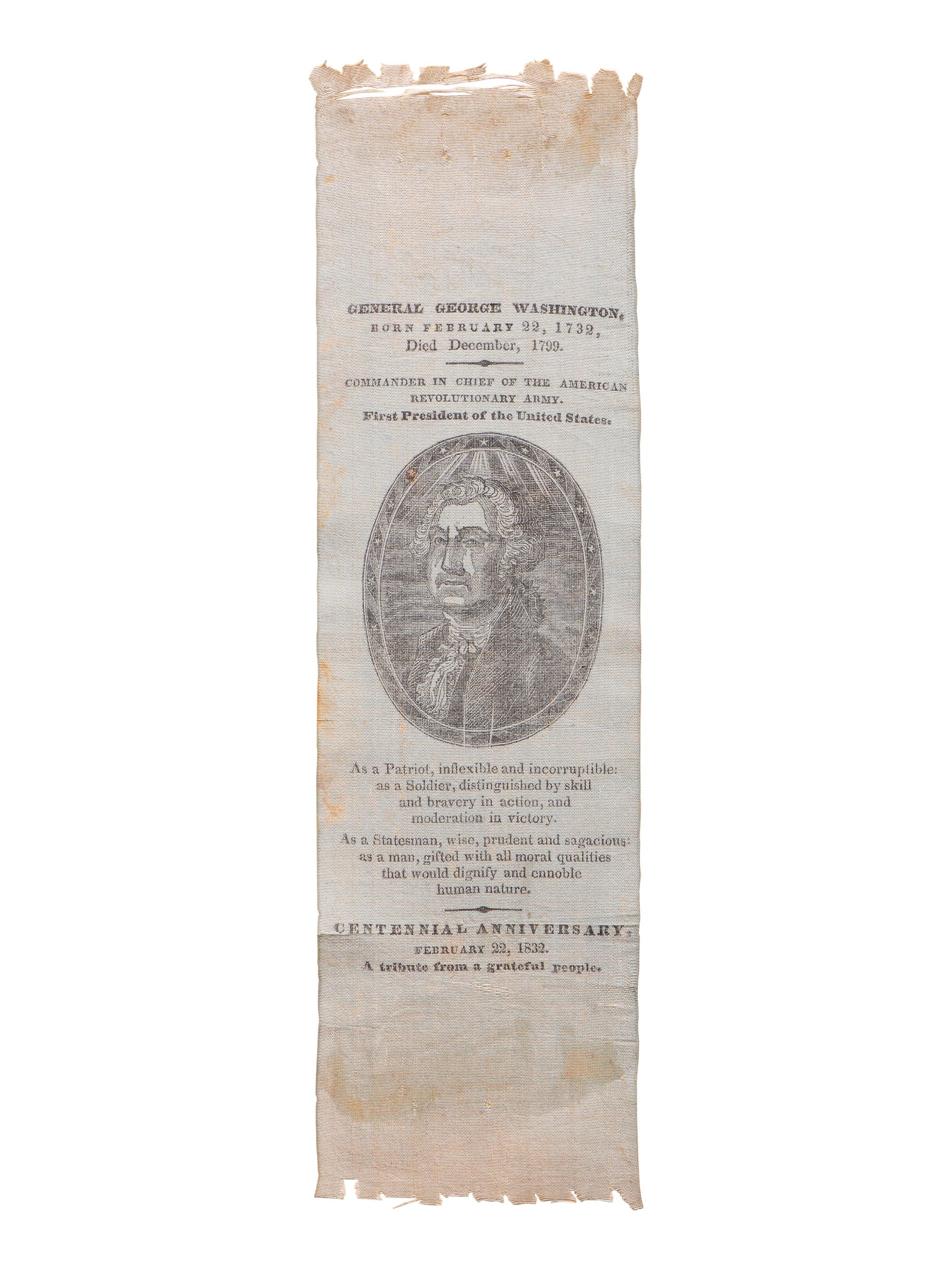 [WASHINGTON, George (1732-1799)]. George Washington centennial birth anniversary ribbon. 1832.
