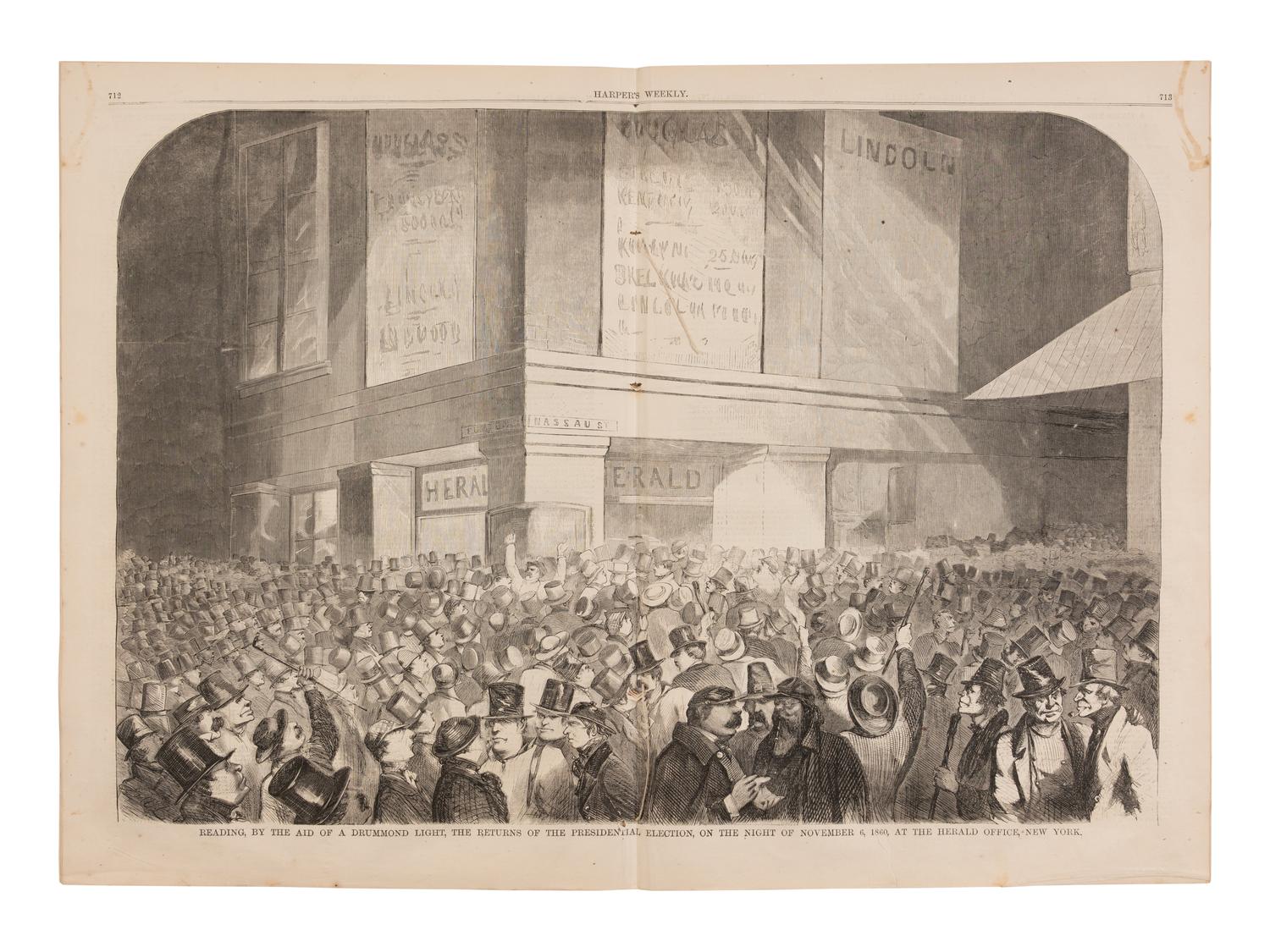 [LINCOLN-HAMLIN CAMPAIGN]. A pair of Harper's Weekly issues profiling Abraham Lincoln, comprising: 26 May and 10 November, 1860.
