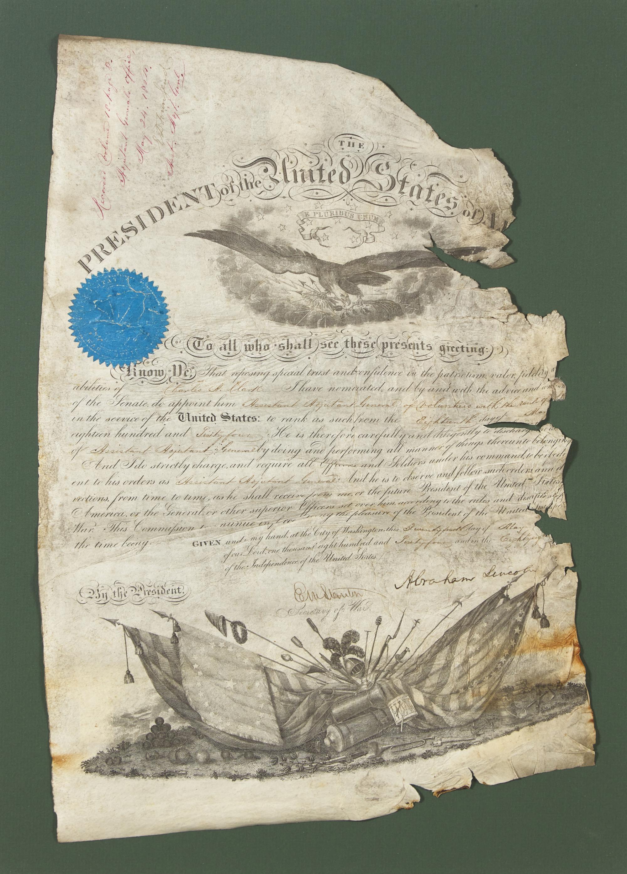 [Presidential] Lincoln, Abraham. Signed Military Commission