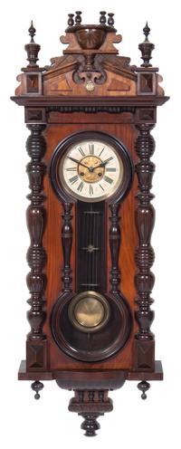 A Victorian Walnut Regulator Clock Height 44 1/4 x width 18 1/2 inches. — LATE 19TH CENTURY