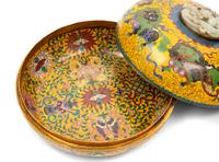 A Celadon Jade Inset Cloisonne Enamel Circular Covered Box Diameter 8 inches. — JADE: 18TH/19TH CENTURYBOX: LATE 19TH/20TH CENTURY