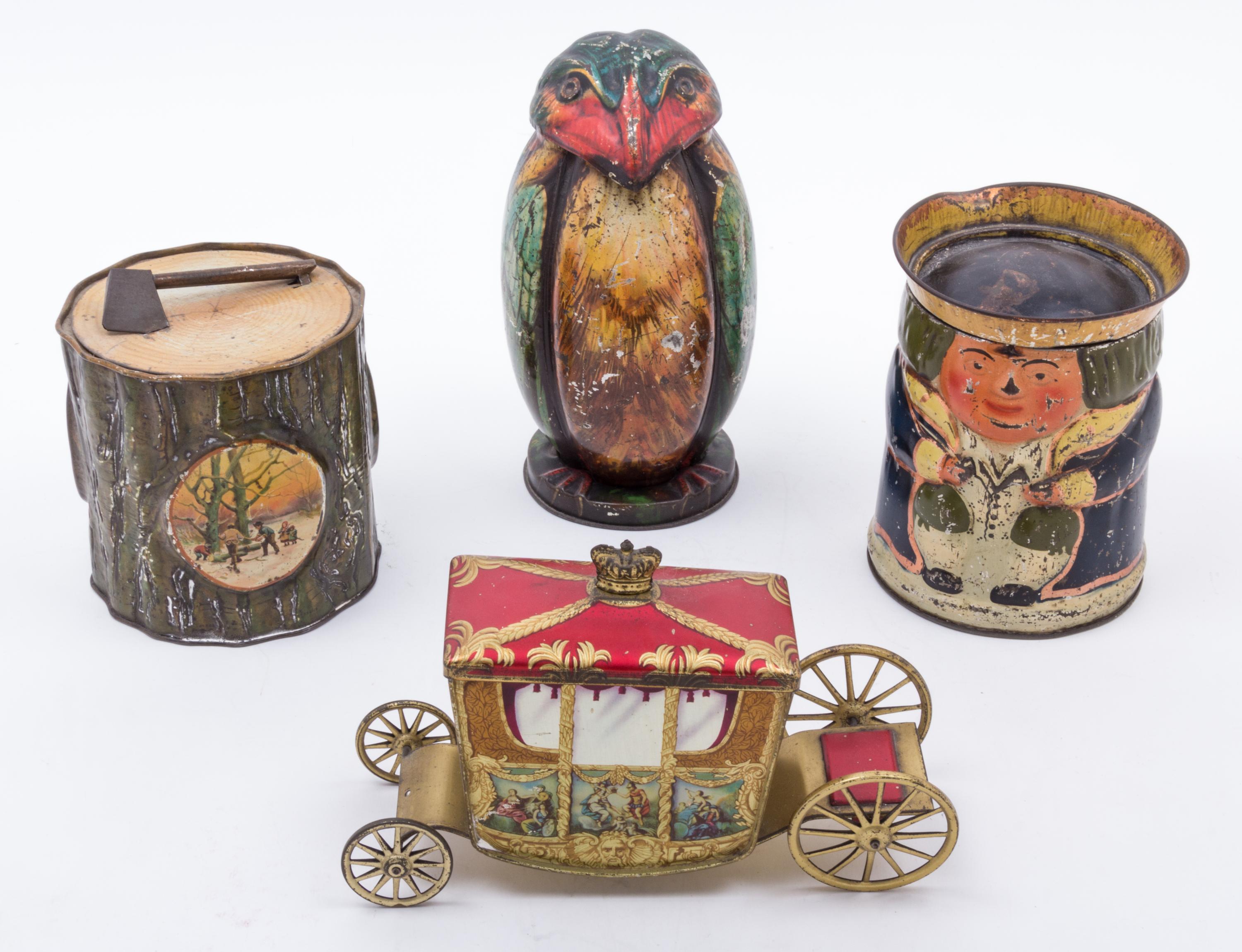 A Group of Four British Biscuit Tins Height of tallest 9 inches. — VARIOUS MAKERS