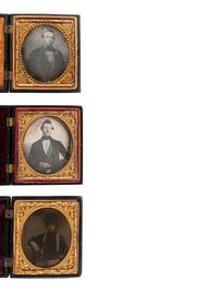 [EARLY PHOTOGRAPHY]. 10 figural and floral sixth plate Union cases containing portraits of men.