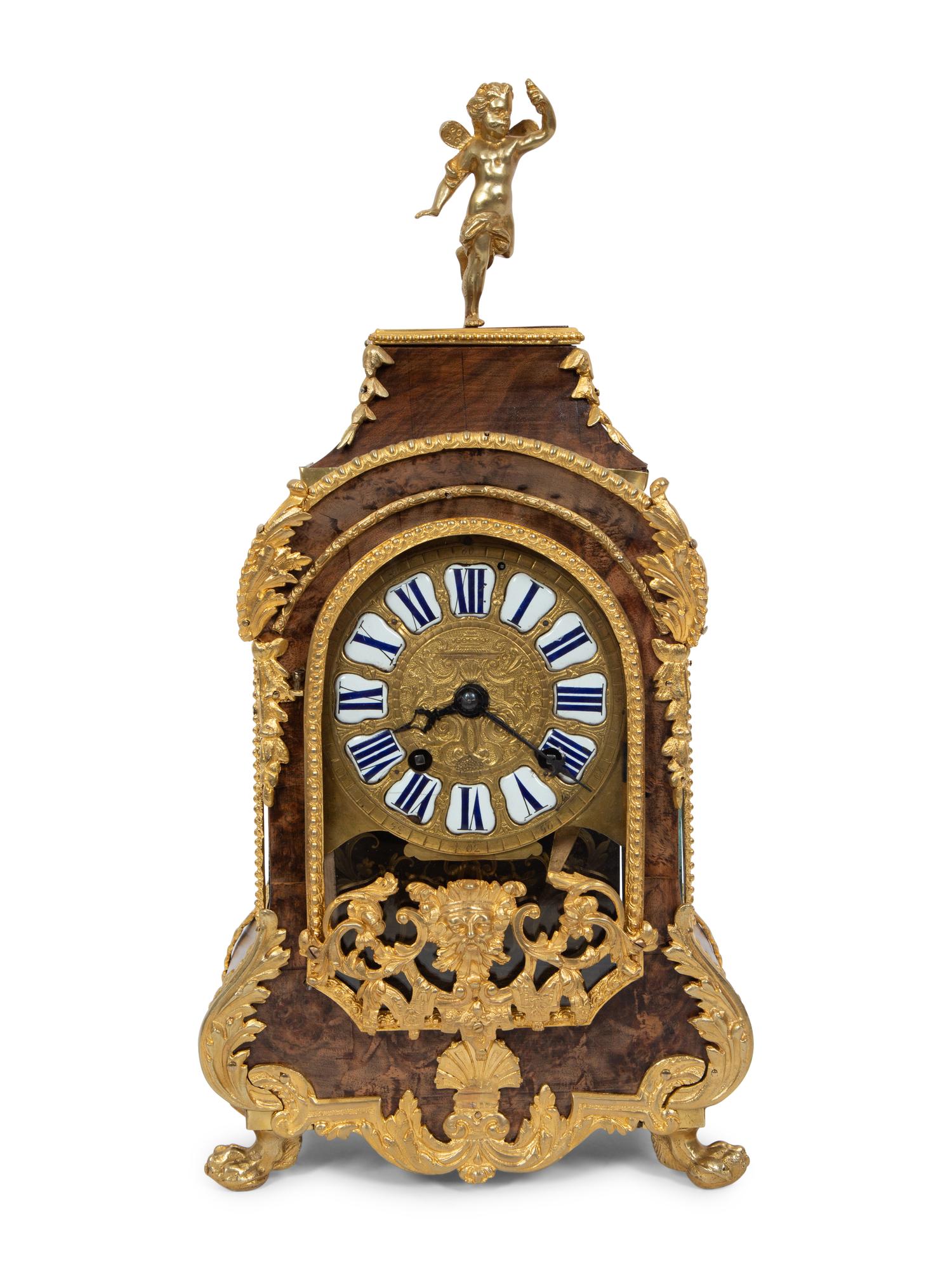 A Louis XV Gilt Bronze Mounted Walnut Bracket Clock