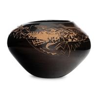 Black and Tan Sgraffito Pottery Jar, Stylized Avanyu